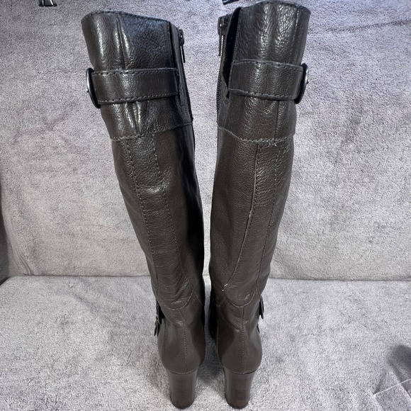 Nine West Millicento Pebbled Leather Heel Full Zip Buckle Knee Boots 10M Brown - Picture 8 of 14